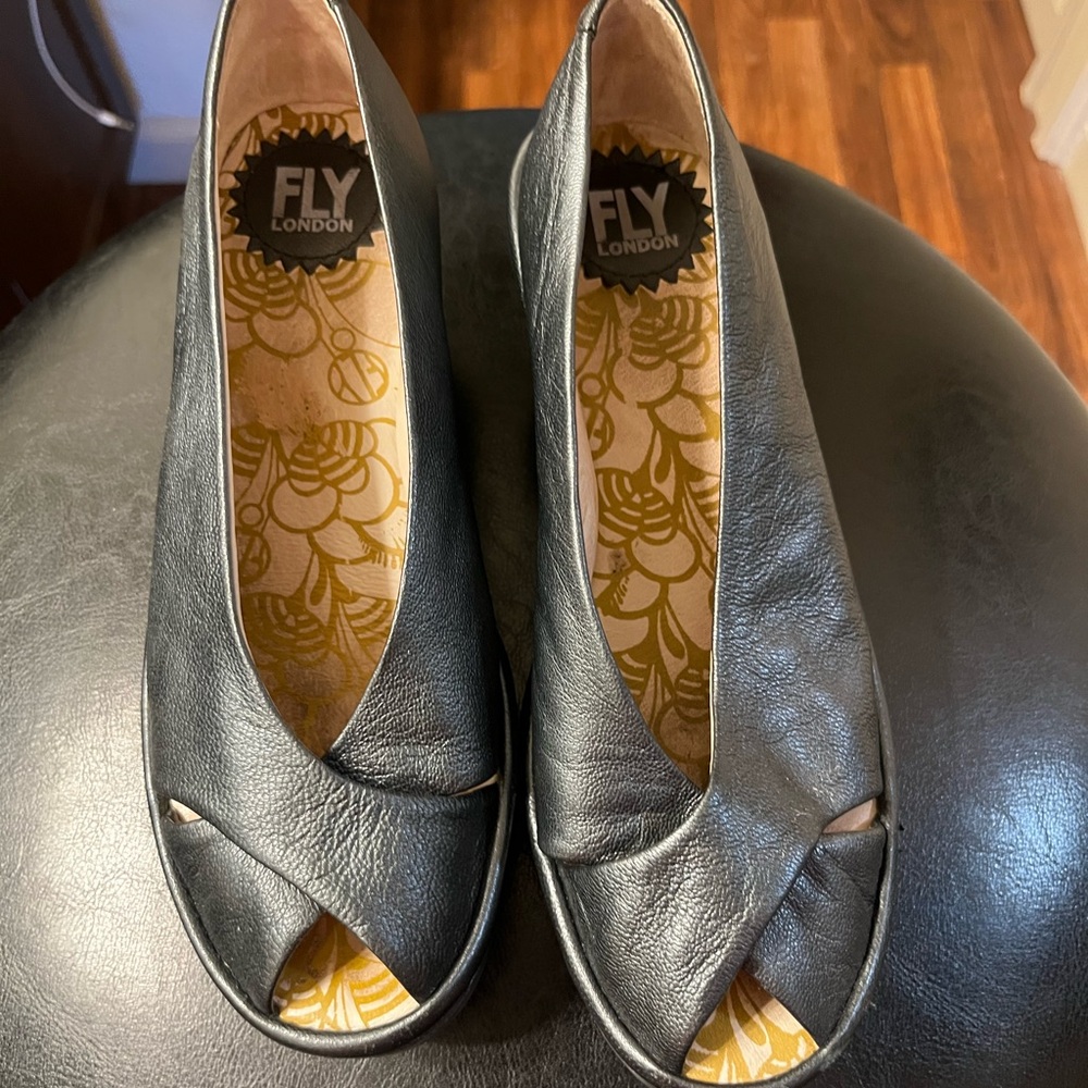 Fly London Black Loafers with Metallic Toe Accent